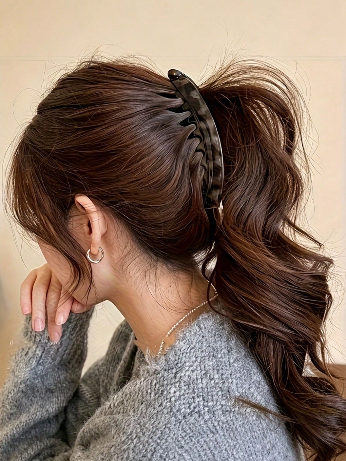 1/3pcs Large Vertical Banana Hair Clip With Back Comb- Non-Slip Women's Ponytail Clip, Thickened For Added Volume, Brown/Black/Grey Leopard Print- High Strength Hair Clip Suitable For Braids, Buns
