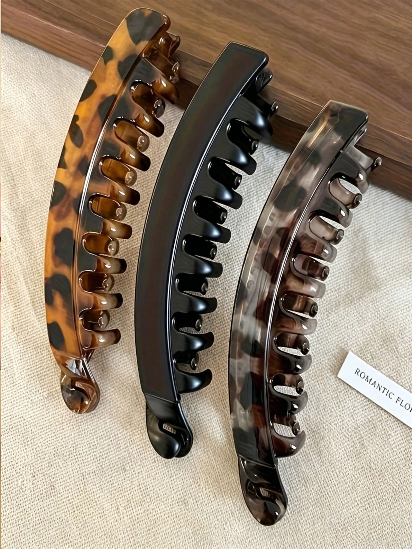 1/3pcs Large Vertical Banana Hair Clip With Back Comb- Non-Slip Women's Ponytail Clip, Thickened For Added Volume, Brown/Black/Grey Leopard Print- High Strength Hair Clip Suitable For Braids, Buns