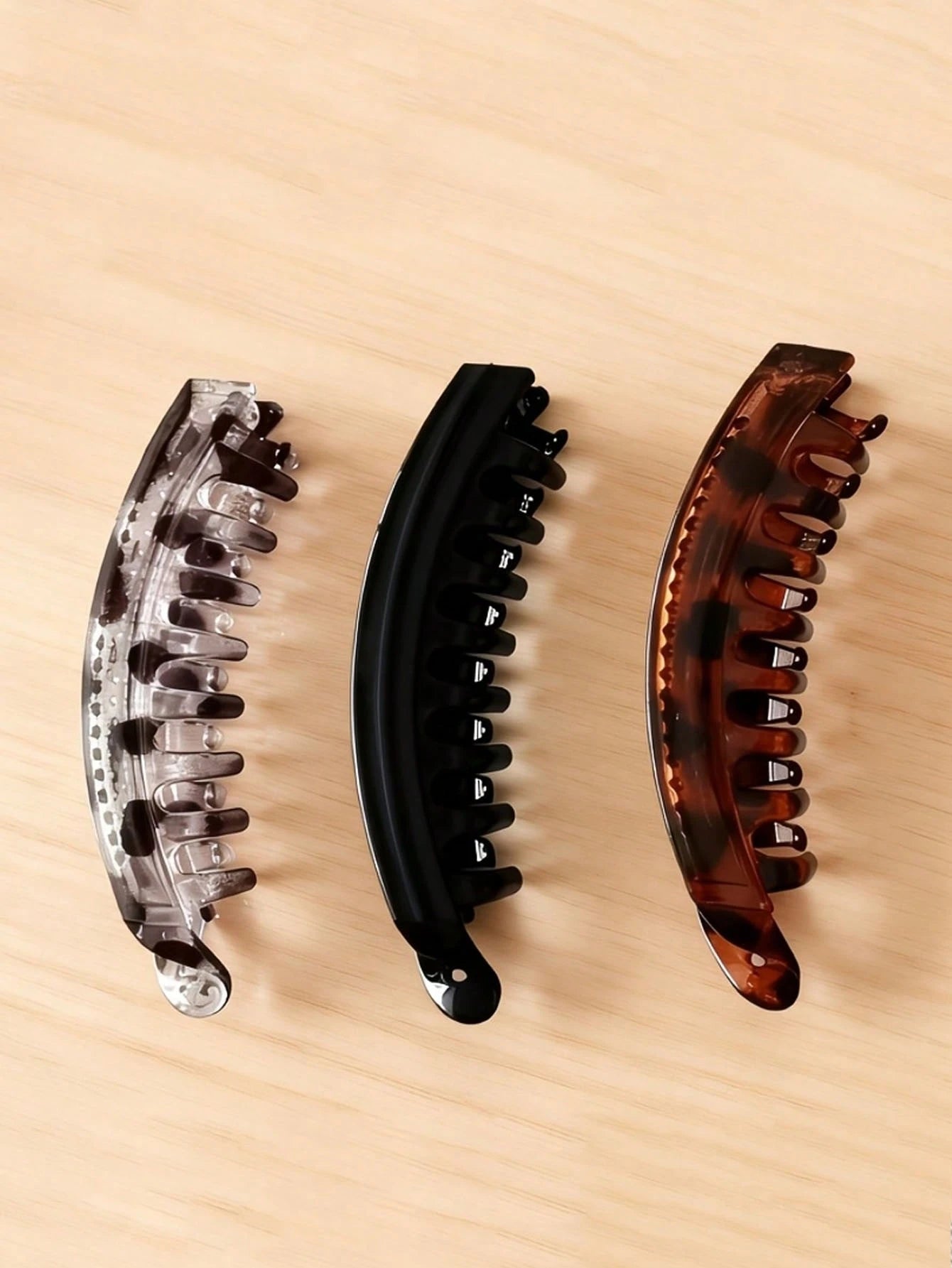 1/3pcs Large Vertical Banana Hair Clip With Back Comb- Non-Slip Women's Ponytail Clip, Thickened For Added Volume, Brown/Black/Grey Leopard Print- High Strength Hair Clip Suitable For Braids, Buns