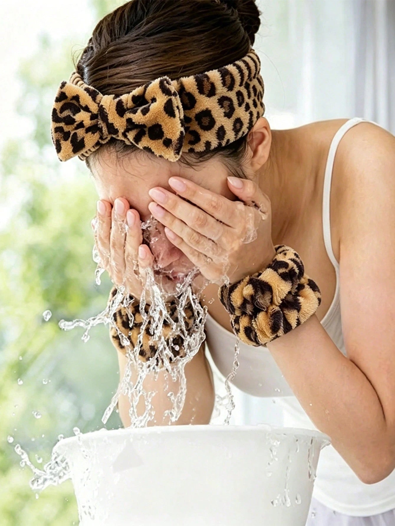 1/3pcs Leopard Print Large Bow Headband Set, Includes Splash-Proof Face Washing Headband, Soft And Washable, Suitable For Face Washing, Yoga And Sports