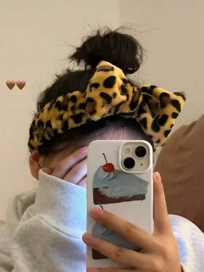 1/3pcs Leopard Print Large Bow Headband Set, Includes Splash-Proof Face Washing Headband, Soft And Washable, Suitable For Face Washing, Yoga And Sports