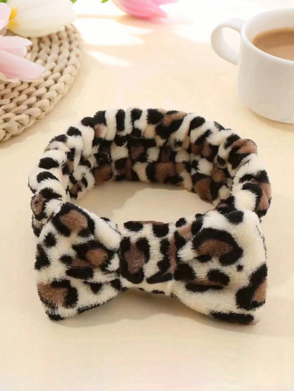 1/3pcs Leopard Print Large Bow Headband Set, Includes Splash-Proof Face Washing Headband, Soft And Washable, Suitable For Face Washing, Yoga And Sports