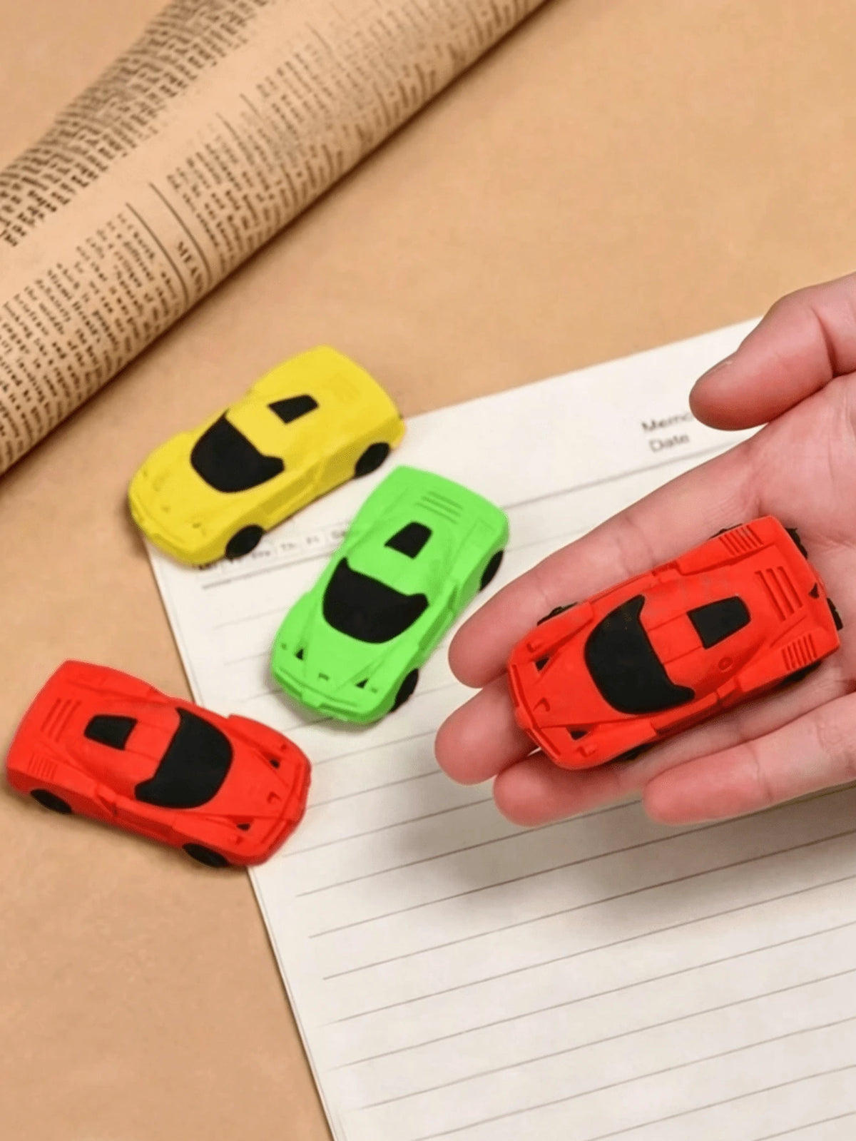 1/4/8pcs Mini Race Car Erasers- Bright Yellow, Red, Green, Blue- Synthetic Rubber Pencil Erasers, Suitable For Home, School, Classroom Rewards, Prizes, Gifts And Fun Stationery, Learning Supplies
