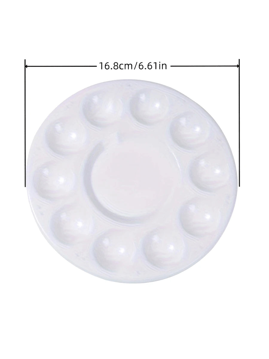 1/5/10/15/18/30/50pcs White Round Plastic Palette Set, Round 10-Hole Palette Set, Rectangular 6-Hole Palette Set, Painting Supplies Set, Palette And Water Brush Set, Suitable For Students In School, A