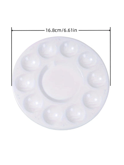 1/5/10/15/18/30/50pcs White Round Plastic Palette Set, Round 10-Hole Palette Set, Rectangular 6-Hole Palette Set, Painting Supplies Set, Palette And Water Brush Set, Suitable For Students In School, A