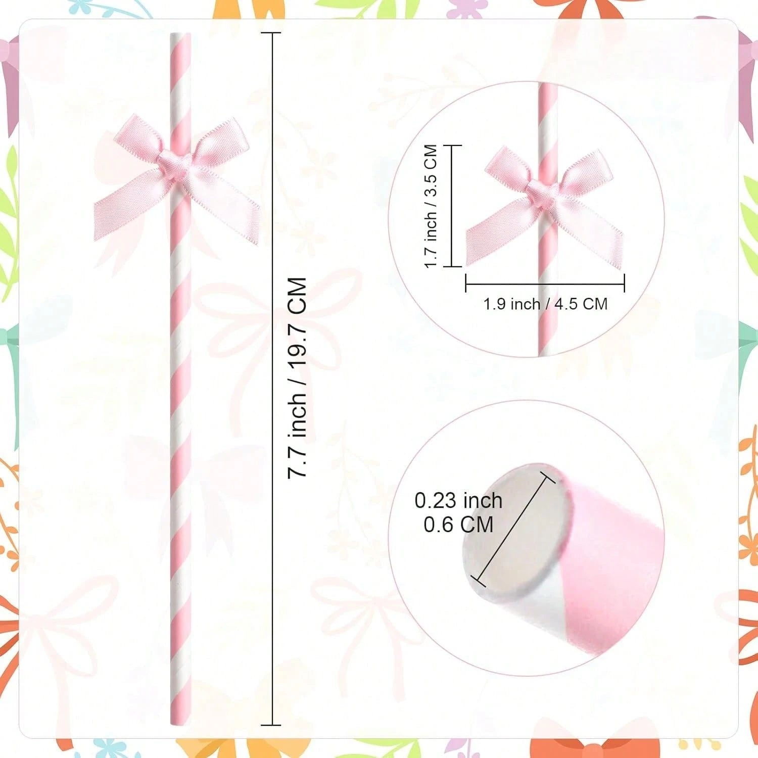 1/5/10/20/30/40/50/100PCS Pink Striped Bow Paper Straws With Ribbon Bows, Suitable For Baby Shower Decoration, Birthday, Wedding, Bridal Shower, Butterfly Theme Party, Teen Shower, Party Decoration, W