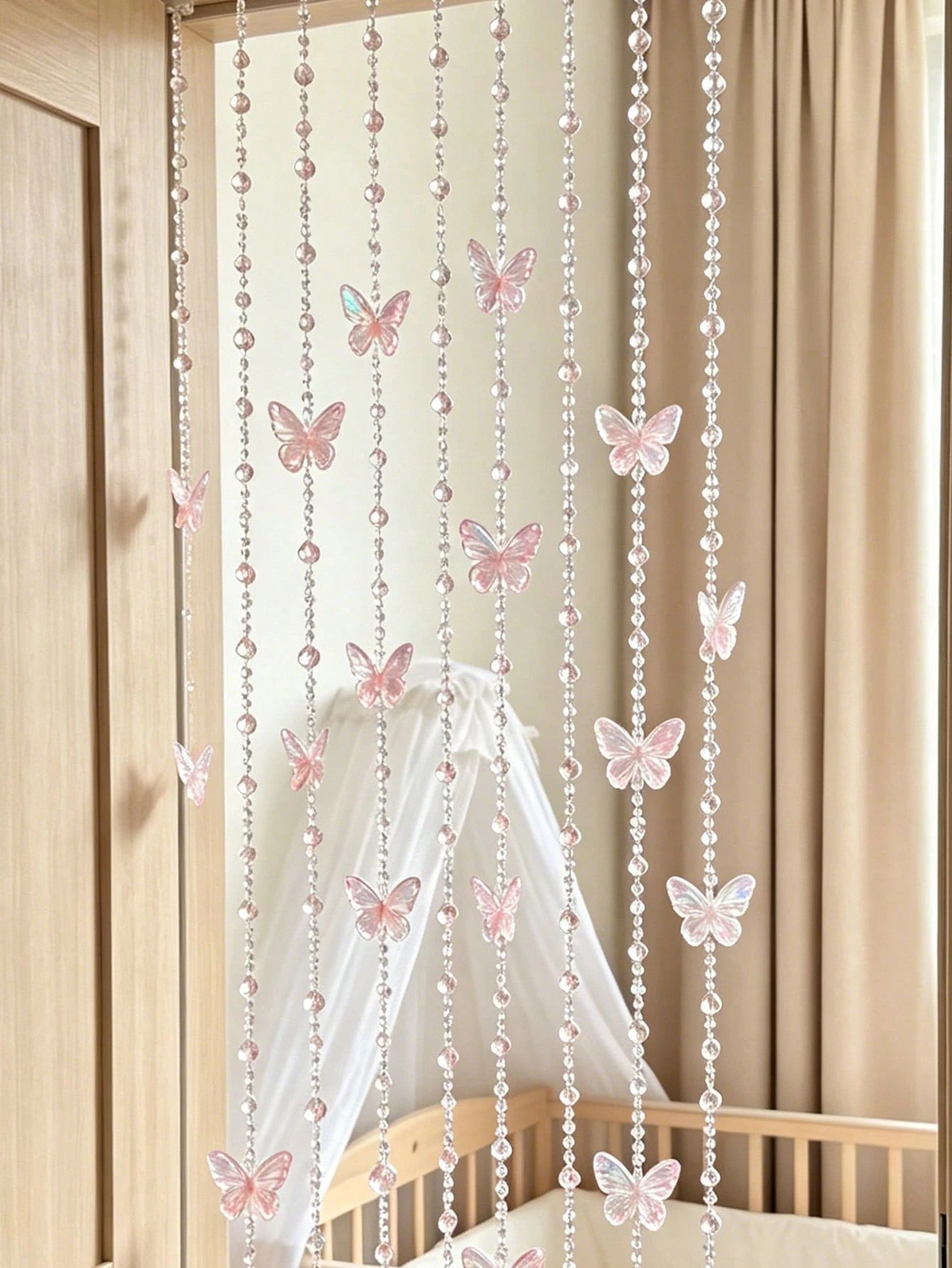 1/5 Yard Iridescent Butterfly Crystal Bead Short Acrylic Door Curtain Hanging Decor, Suitable For Bedroom Living Room, Home Decor Party Wedding Room Divider, Nursery Decor, Baby Shower, Girls Girl