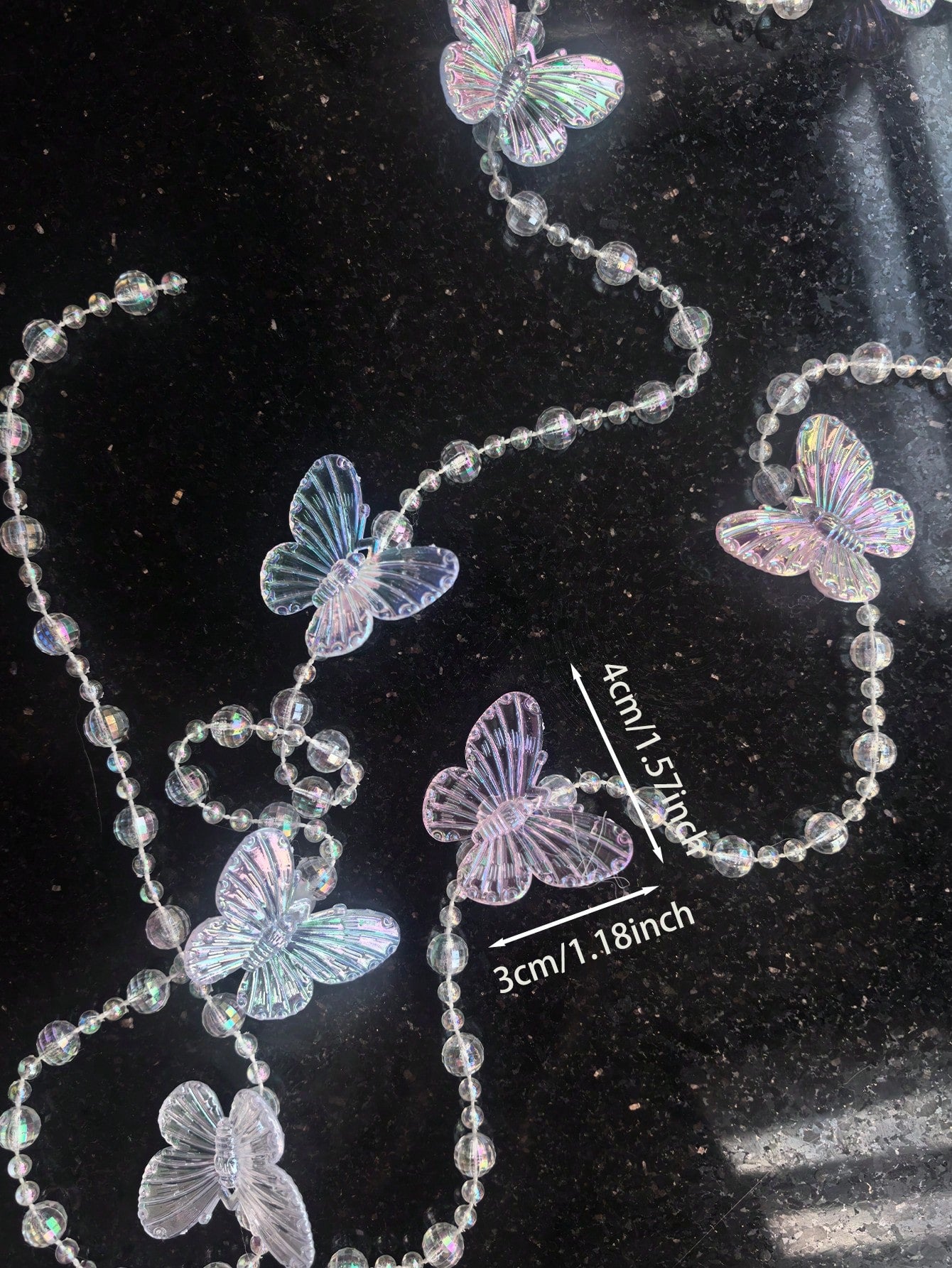 1/5 Yard Iridescent Butterfly Crystal Bead Short Acrylic Door Curtain Hanging Decor, Suitable For Bedroom Living Room, Home Decor Party Wedding Room Divider, Nursery Decor, Baby Shower, Girls Girl
