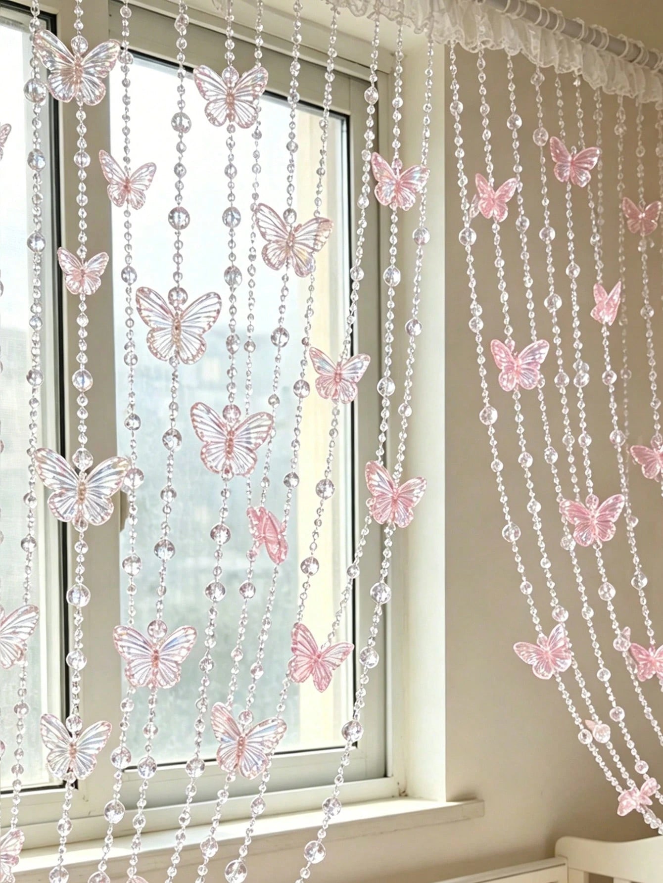 1/5 Yard Iridescent Butterfly Crystal Bead Short Acrylic Door Curtain Hanging Decor, Suitable For Bedroom Living Room, Home Decor Party Wedding Room Divider, Nursery Decor, Baby Shower, Girls Girl