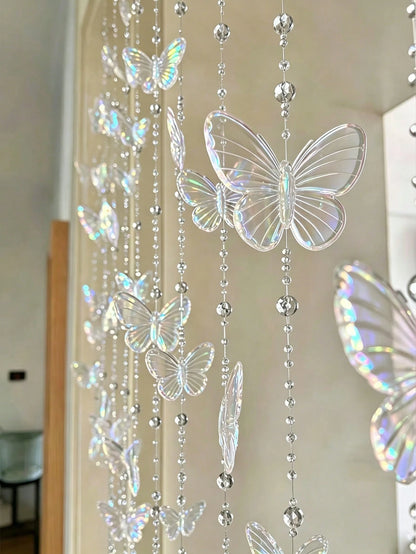 1/5 Yard Iridescent Butterfly Crystal Bead Short Acrylic Door Curtain Hanging Decor, Suitable For Bedroom Living Room, Home Decor Party Wedding Room Divider, Nursery Decor, Baby Shower, Girls Girl