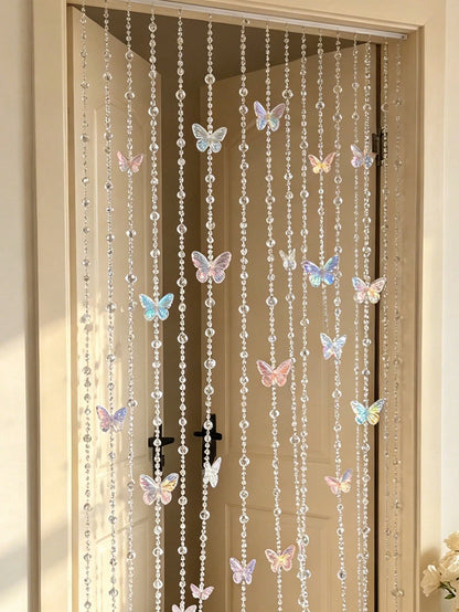 1/5 Yard Iridescent Butterfly Crystal Bead Short Acrylic Door Curtain Hanging Decor, Suitable For Bedroom Living Room, Home Decor Party Wedding Room Divider, Nursery Decor, Baby Shower, Girls Girl