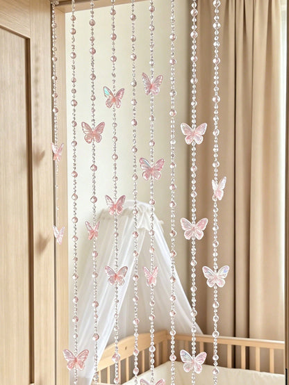 1/5 Yard Iridescent Butterfly Crystal Bead Short Acrylic Door Curtain Hanging Decor, Suitable For Bedroom Living Room, Home Decor Party Wedding Room Divider, Nursery Decor, Baby Shower, Girls Girl