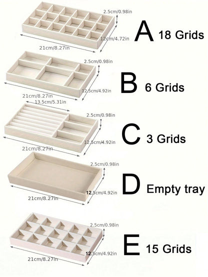 1/5pcs Beige Jewelry Tray, Ring Necklace Storage Tray, Rectangular Jewelry Organizer, Jewelry Display Tray, Drawer Divider Storage Tray, Small Item Storage And Organizer Box, Stackable Jewelry Storage