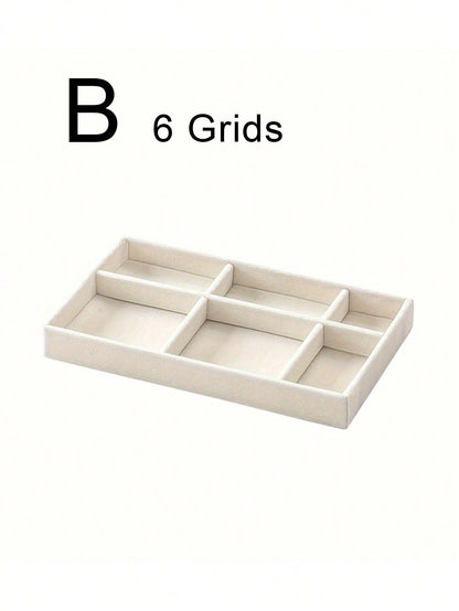 1/5pcs Beige Jewelry Tray, Ring Necklace Storage Tray, Rectangular Jewelry Organizer, Jewelry Display Tray, Drawer Divider Storage Tray, Small Item Storage And Organizer Box, Stackable Jewelry Storage