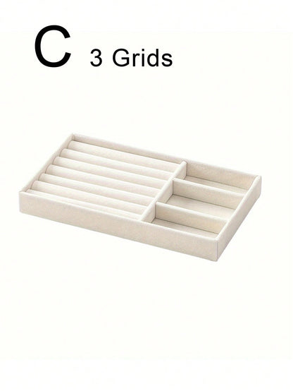 1/5pcs Beige Jewelry Tray, Ring Necklace Storage Tray, Rectangular Jewelry Organizer, Jewelry Display Tray, Drawer Divider Storage Tray, Small Item Storage And Organizer Box, Stackable Jewelry Storage