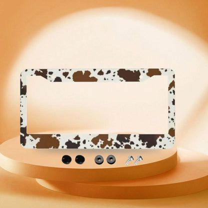 1 Aluminum License Plate Frame With Brown Cow Print| Suitable For American-Style Vehicles, Durable And Weatherproof Design, Comes With Pre-Drilled Holes And Screws, Stylish Car Exterior Accessory, A G