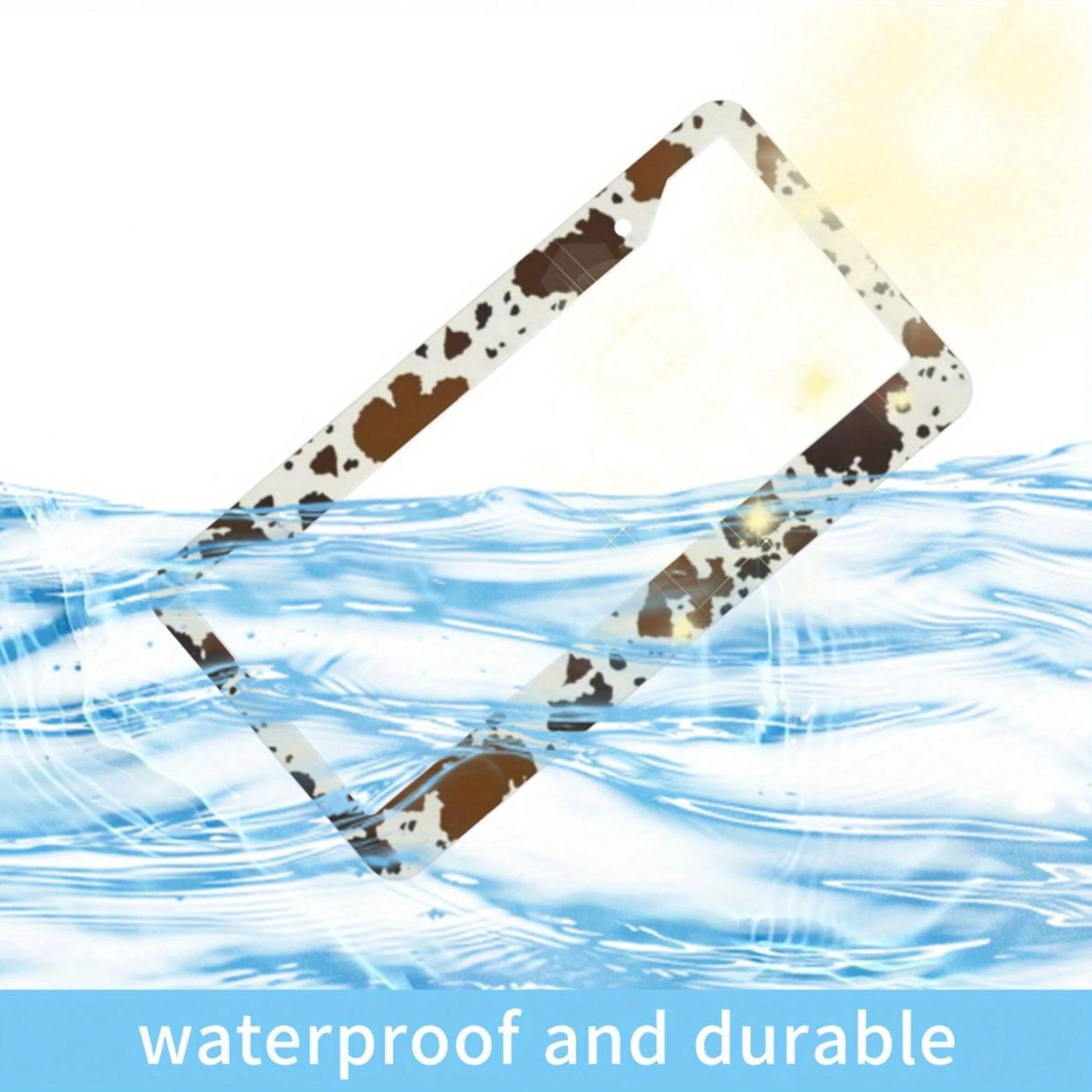 1 Aluminum License Plate Frame With Brown Cow Print| Suitable For American-Style Vehicles, Durable And Weatherproof Design, Comes With Pre-Drilled Holes And Screws, Stylish Car Exterior Accessory, A G