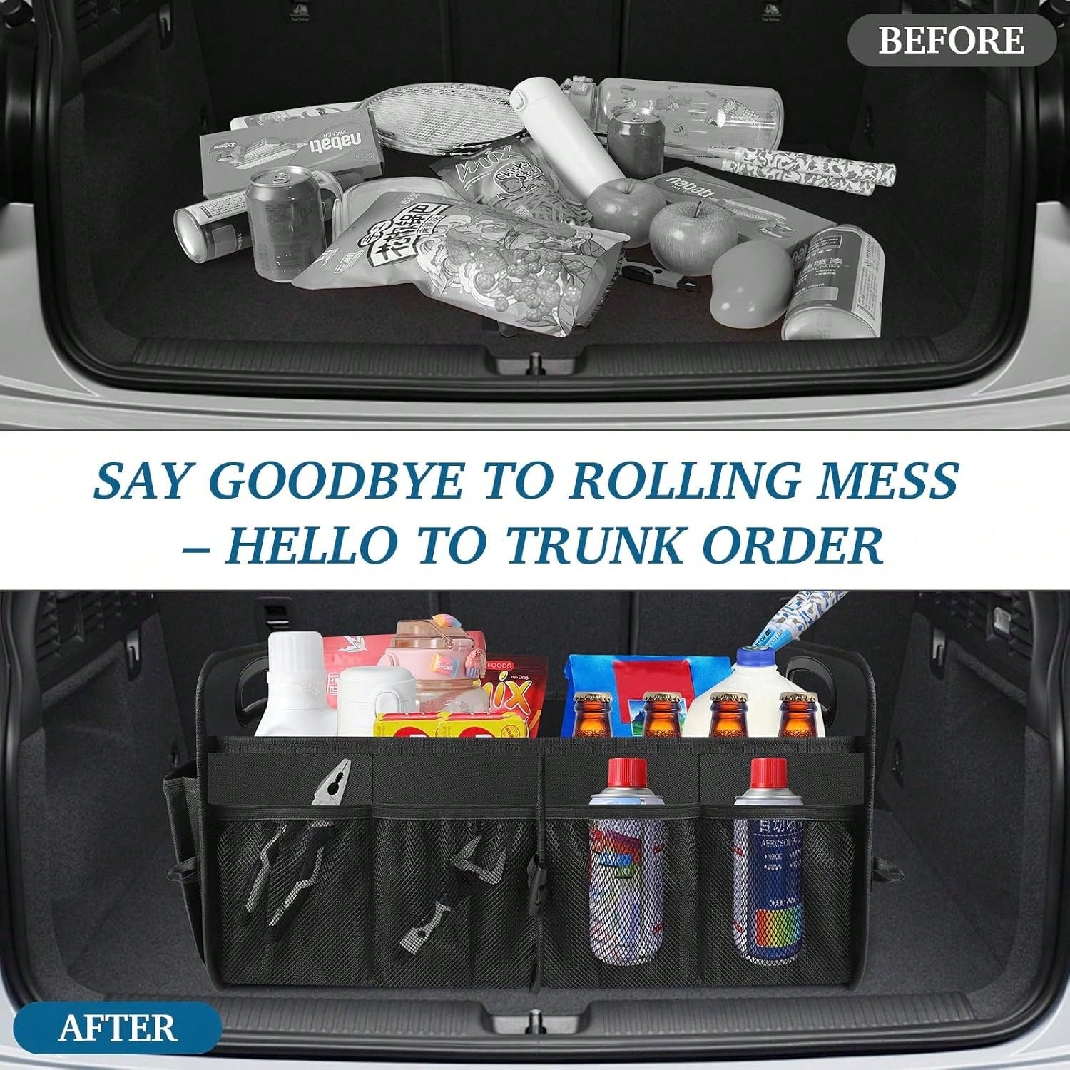1 Car Trunk Storage Box, Vehicle Storage Container, 6-Pocket Organizer, Car Accessories, Automotive Storage, Luggage Compartment, Trunk