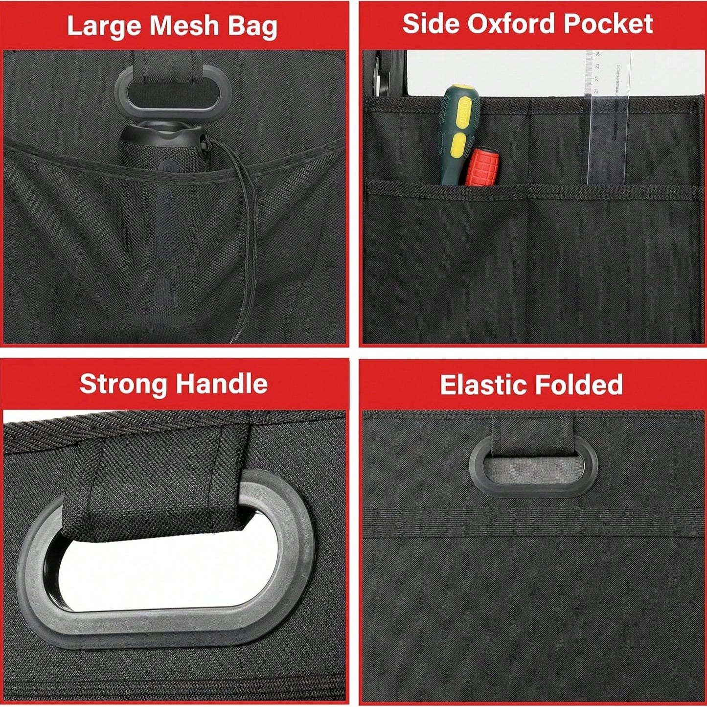 1 Car Trunk Storage Box, Vehicle Storage Container, 6-Pocket Organizer, Car Accessories, Automotive Storage, Luggage Compartment, Trunk