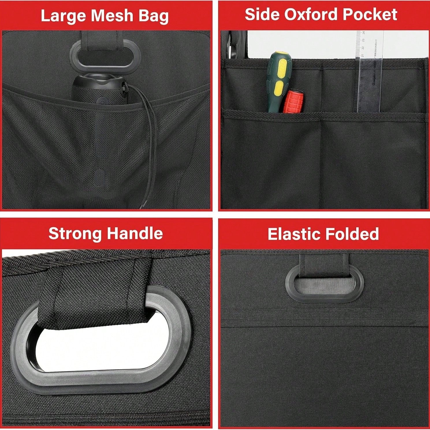 1 Car Trunk Storage Box, Vehicle Storage Container, 6-Pocket Organizer, Car Accessories, Automotive Storage, Luggage Compartment, Trunk