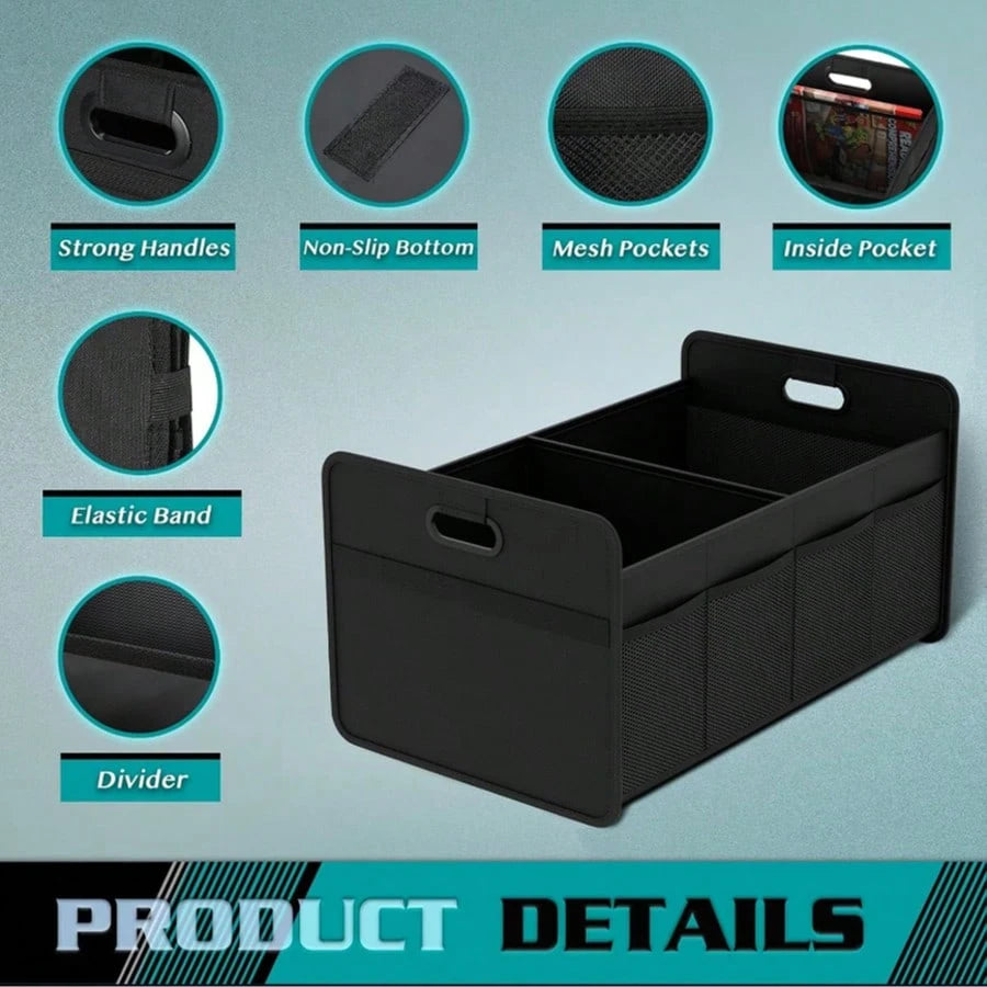 1 Car Trunk Storage Box, Vehicle Storage Container, 6-Pocket Organizer, Car Accessories, Automotive Storage, Luggage Compartment, Trunk