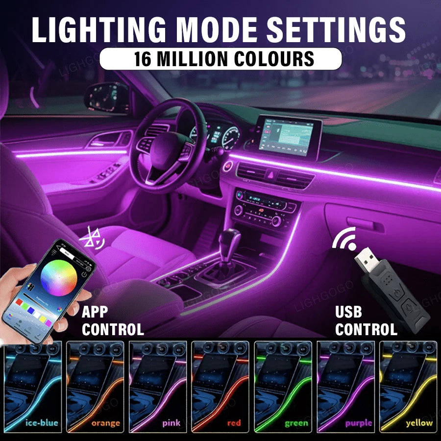 1 Dashboard Light With Music-Synchronized Color Change And Wireless APP Control, 3m/118 Inches, 8 Color-Changing Effects, Festive Atmosphere Effect/Holiday Gift Mood Light, Suitable For All Car Instal