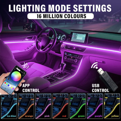 1 Dashboard Light With Music-Synchronized Color Change And Wireless APP Control, 3m/118 Inches, 8 Color-Changing Effects, Festive Atmosphere Effect/Holiday Gift Mood Light, Suitable For All Car Instal