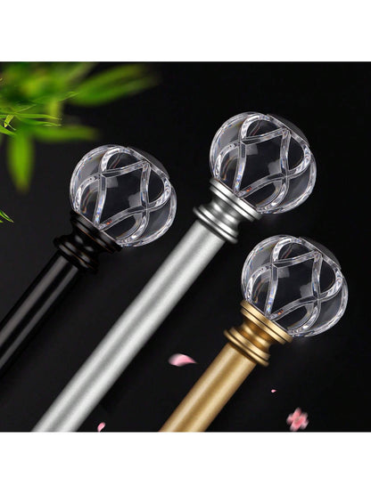 1 Inch Long Curtain Rods, Telescoping Curtain Rod For Windows, Decorative Drapery Rod With Crystal Netted Texture Ends, Black/Gold/Sliver
