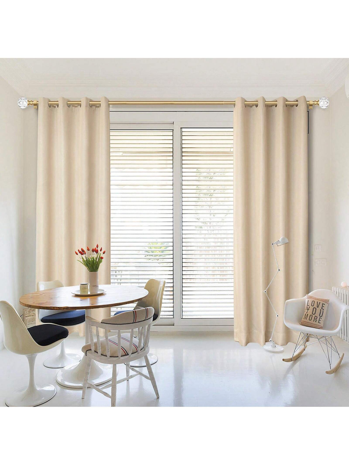 1 Inch Long Curtain Rods, Telescoping Curtain Rod For Windows, Decorative Drapery Rod With Crystal Netted Texture Ends, Black/Gold/Sliver