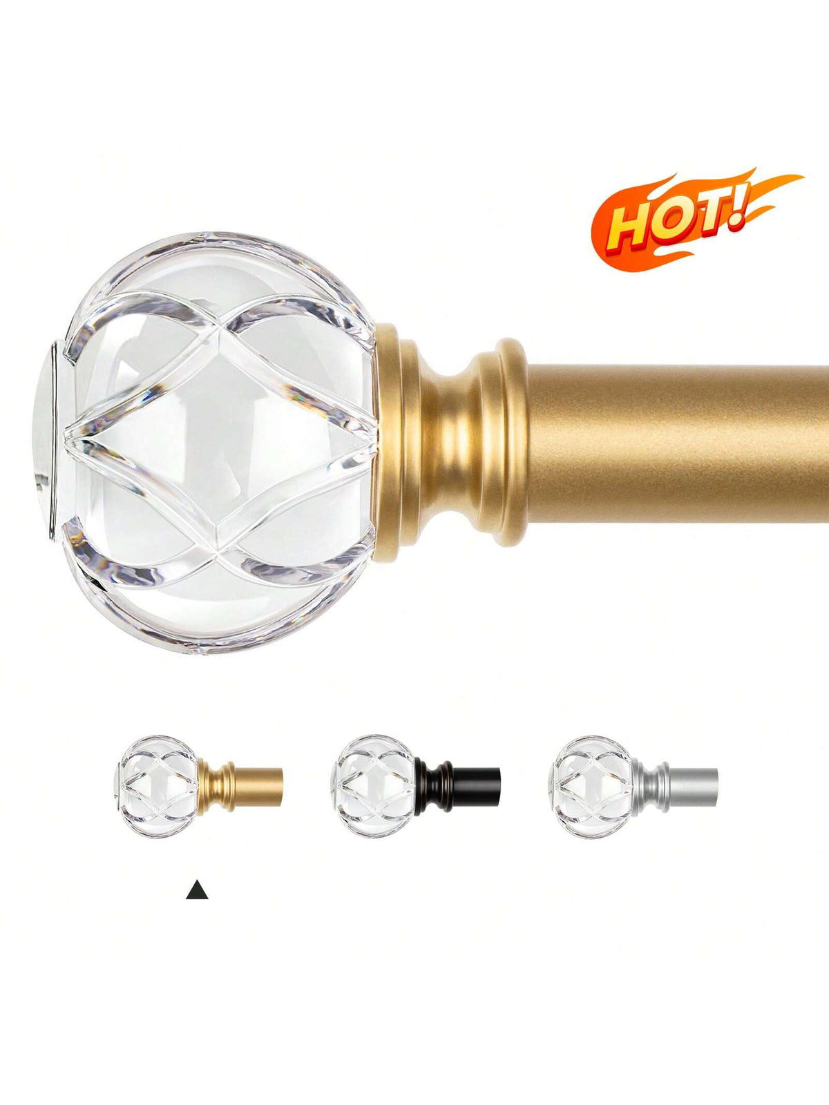 1 Inch Long Curtain Rods, Telescoping Curtain Rod For Windows, Decorative Drapery Rod With Crystal Netted Texture Ends, Black/Gold/Sliver