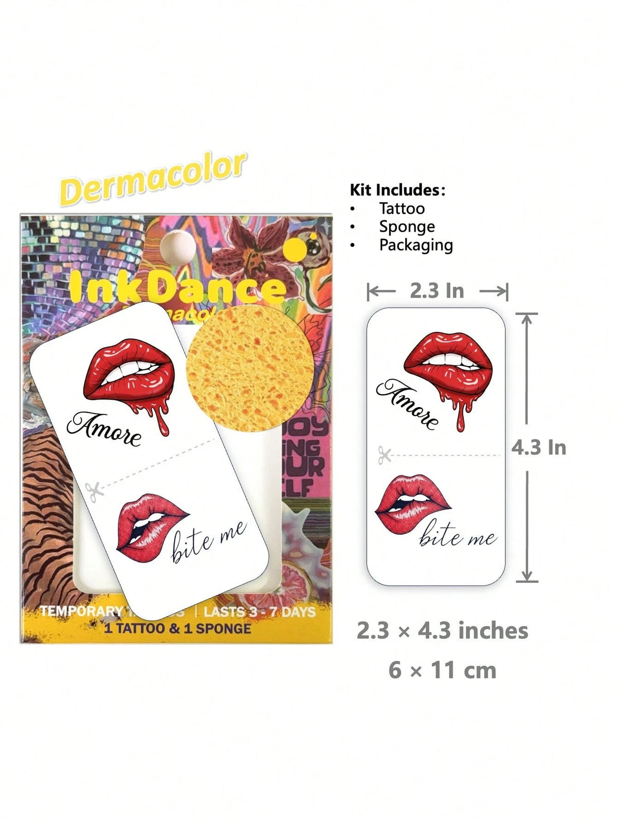 1 Kit "Bite Me Lip" Sexy Lips Flirty Y2K Body Art Temporary Tattoos Waterproof Long-Lasting Fake Tattoos For Men Women, Easy To Apply And Remove InkDance Ink Dance CSX004