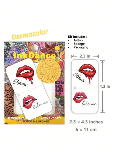 1 Kit "Bite Me Lip" Sexy Lips Flirty Y2K Body Art Temporary Tattoos Waterproof Long-Lasting Fake Tattoos For Men Women, Easy To Apply And Remove InkDance Ink Dance CSX004