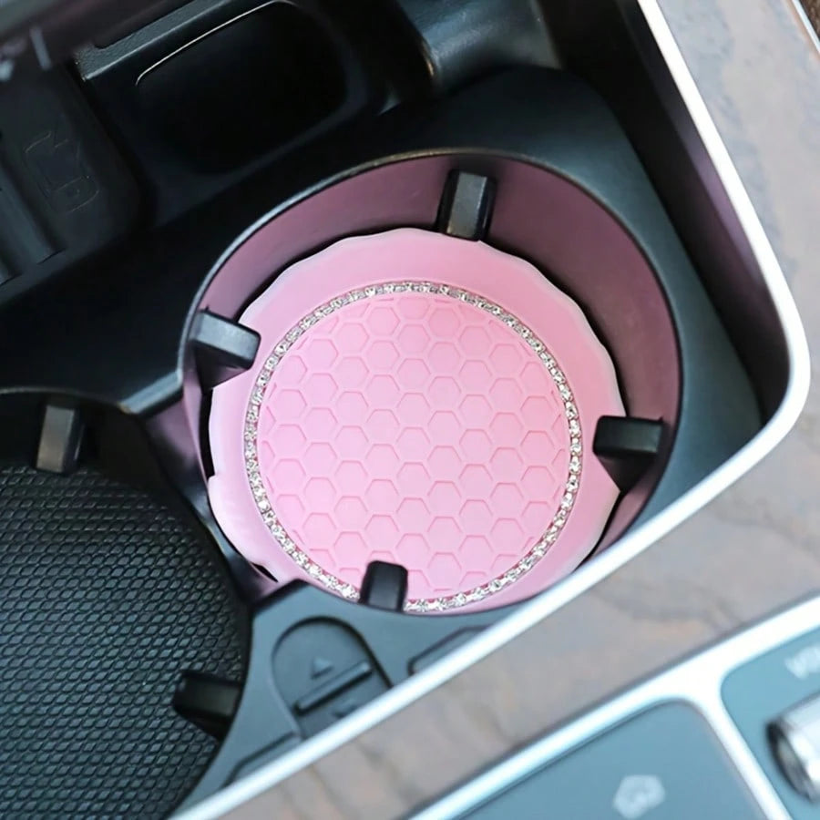 1 Or 2 Pcs Shiny Crystal & Rivet Car Cup Holder Non-Slip Easy To Clean Fashionable Auto Beverage Rack Organizer For Vehicles Interior Accessories Decorative Storage Drink Container