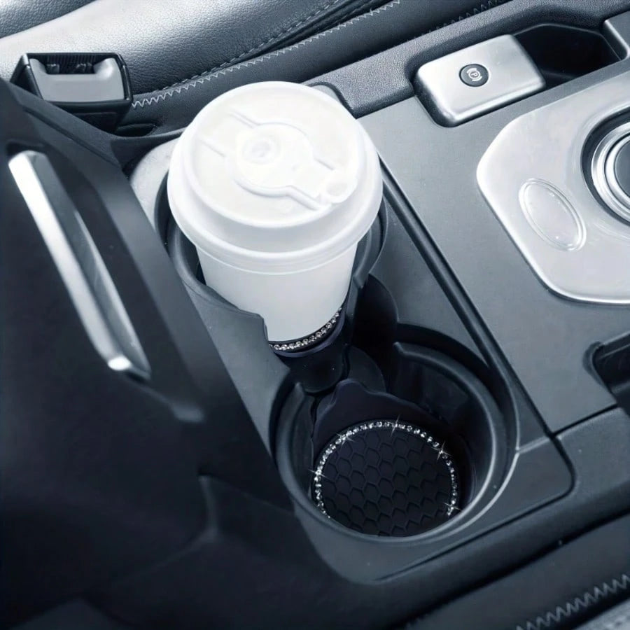 1 Or 2 Pcs Shiny Crystal & Rivet Car Cup Holder Non-Slip Easy To Clean Fashionable Auto Beverage Rack Organizer For Vehicles Interior Accessories Decorative Storage Drink Container