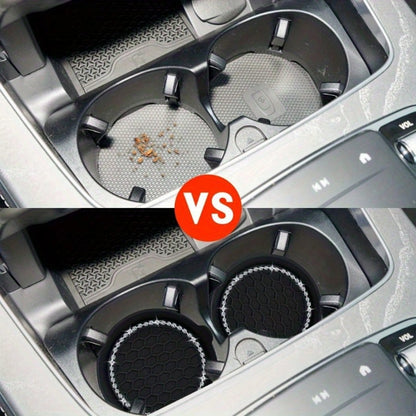 1 Or 2 Pcs Shiny Crystal & Rivet Car Cup Holder Non-Slip Easy To Clean Fashionable Auto Beverage Rack Organizer For Vehicles Interior Accessories Decorative Storage Drink Container