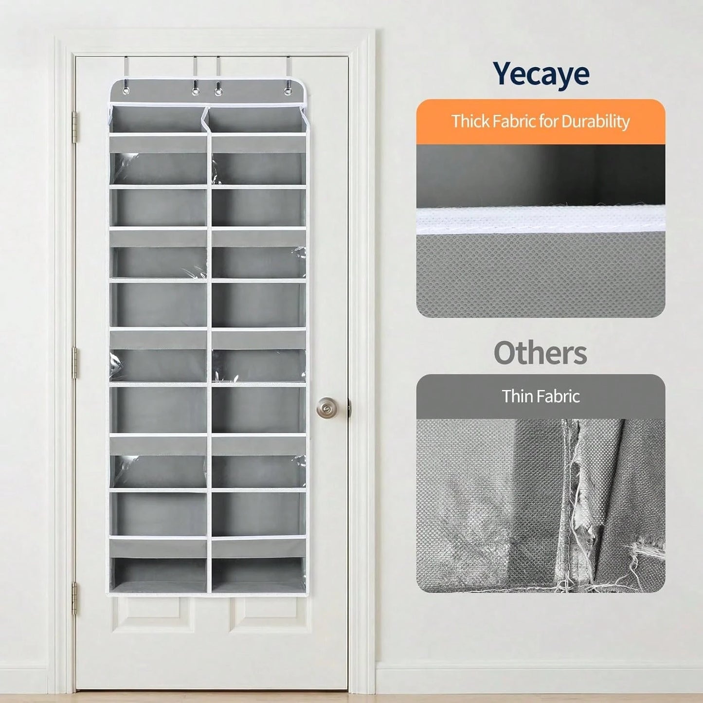 1 Pack Over The Door Organizer, Hanging Storage Organizer With Clear Window, 40lb Ultra Sturdy Large Capacity Room Organizer For Pantry Laundry Bathroom Nursery Closet Essential (Grey)