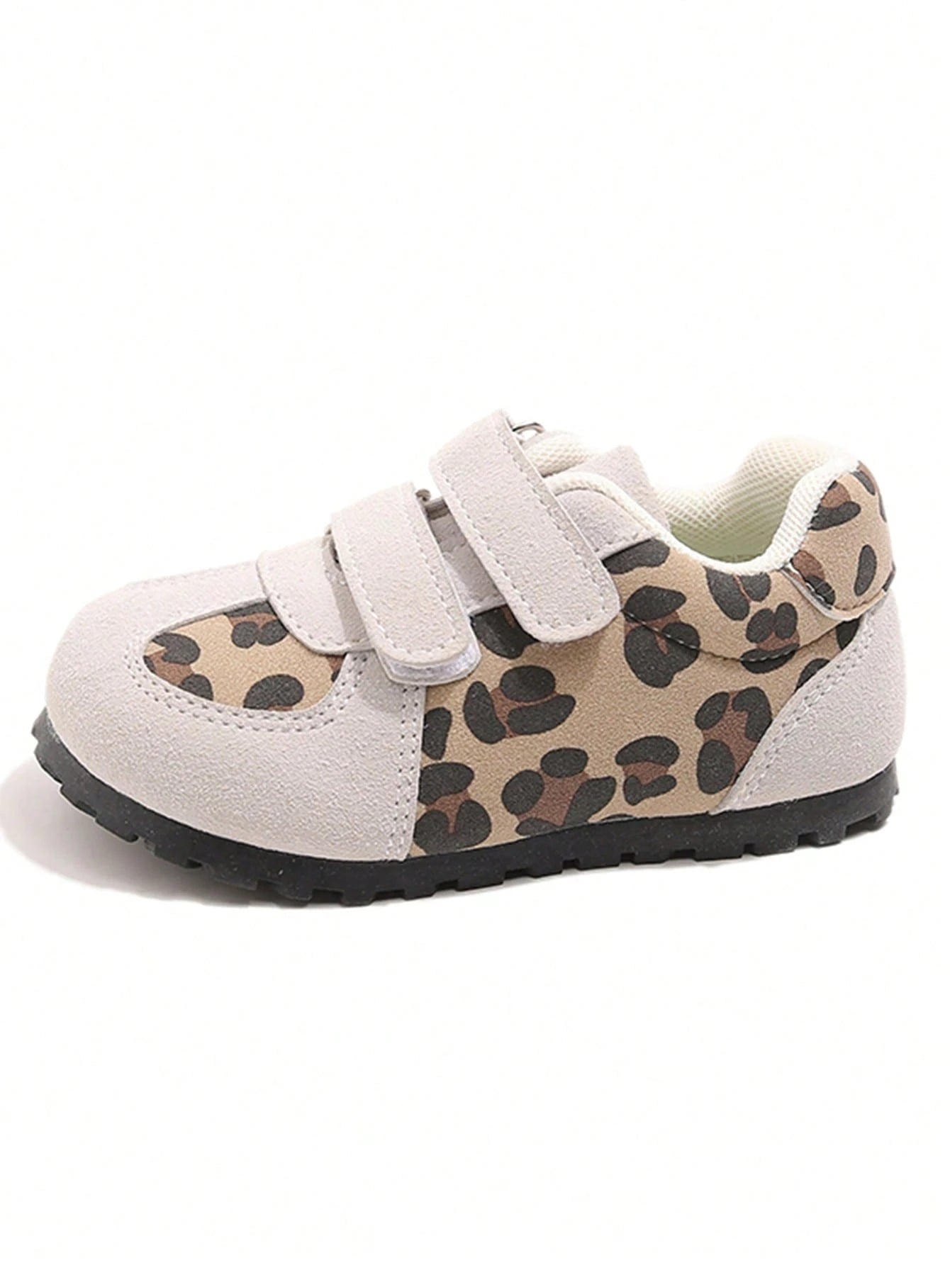 1 Pair Baby Sports Shoes, Vintage Leopard Print Patchwork Fabric, Dual Hook-And-Loop Design For Easy On/Off, Soft Serrated Sole, Lightweight And Durable