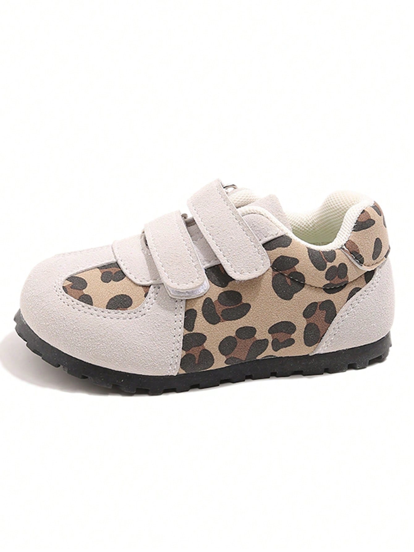 1 Pair Baby Sports Shoes, Vintage Leopard Print Patchwork Fabric, Dual Hook-And-Loop Design For Easy On/Off, Soft Serrated Sole, Lightweight And Durable