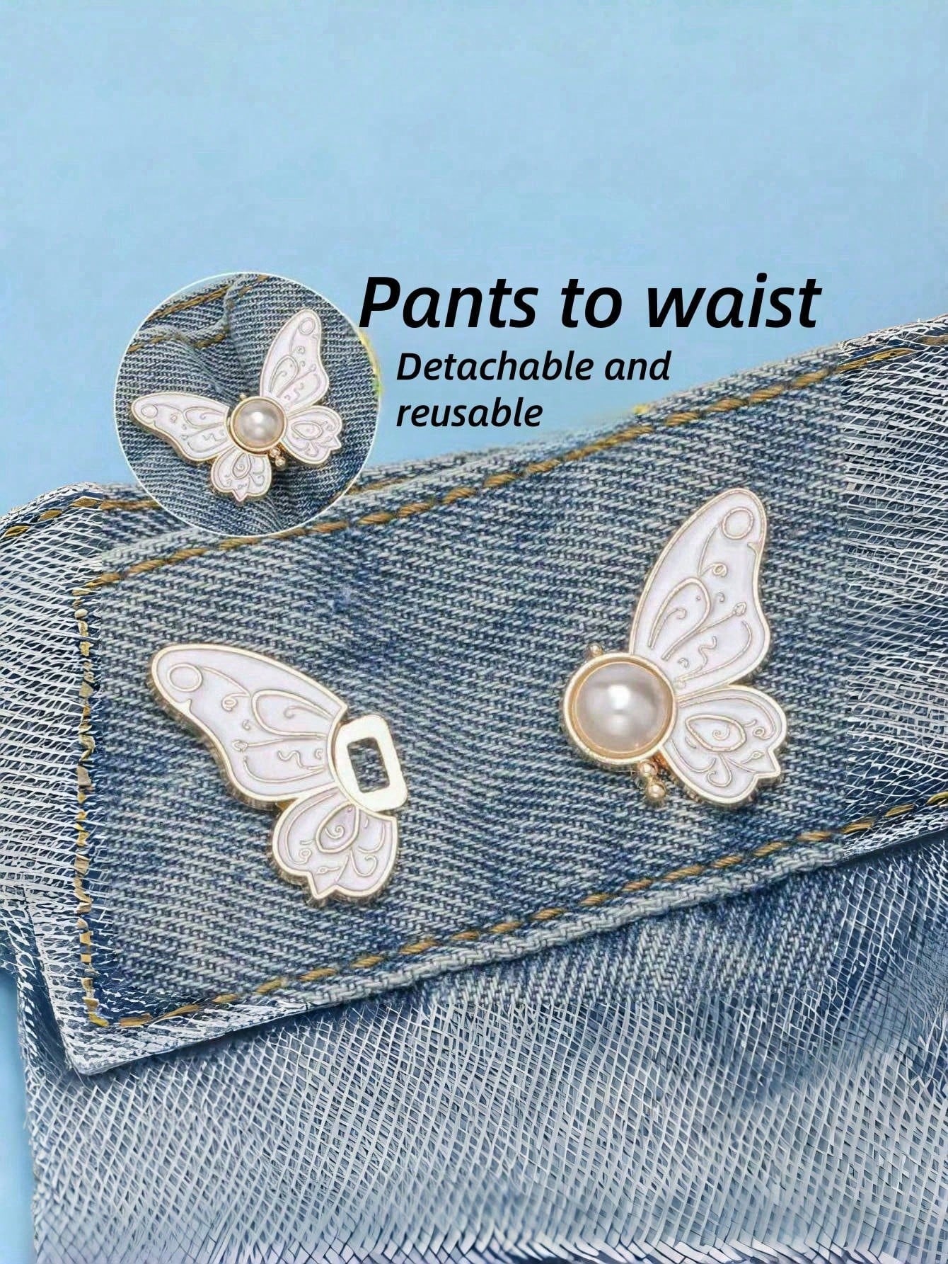 1 Pair Butterfly Buckle Metal Waist Belt, Adjustable Waist Tightener Without Sewing, Pants Waist Tightener