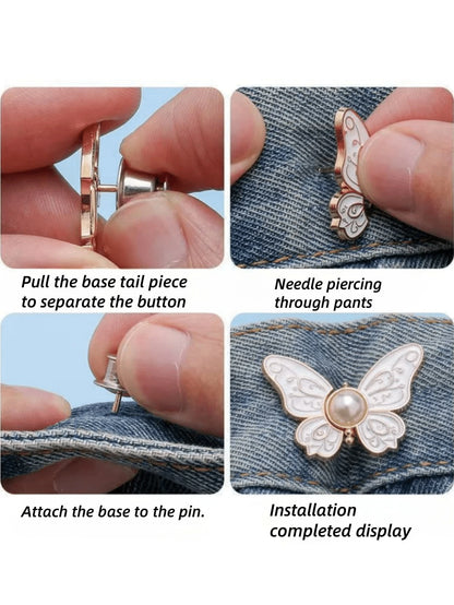 1 Pair Butterfly Buckle Metal Waist Belt, Adjustable Waist Tightener Without Sewing, Pants Waist Tightener