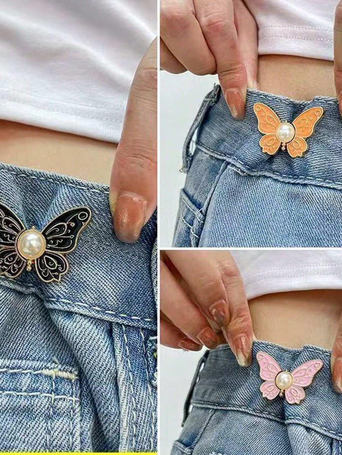 1 Pair Butterfly Buckle Metal Waist Belt, Adjustable Waist Tightener Without Sewing, Pants Waist Tightener
