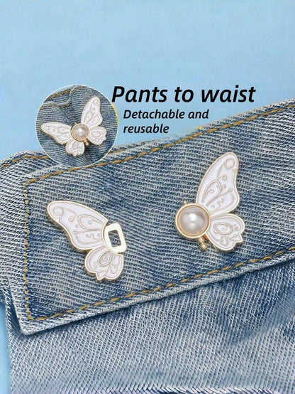 1 Pair Butterfly Buckle Metal Waist Belt, Adjustable Waist Tightener Without Sewing, Pants Waist Tightener