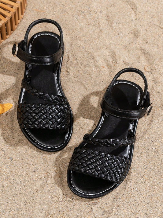 1 Pair Children's Fashion Bohemian Style Flat Sandals, Soft Bottom Sports Stylish Hook And Loop Sandals