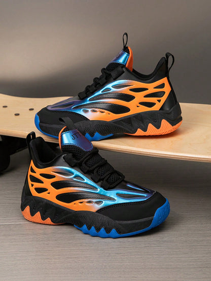1 Pair Kids' Basketball Shoes, Outdoor Sports Shoes, New Fashion Color Block Breathable Casual Shoes For Boys, All Season