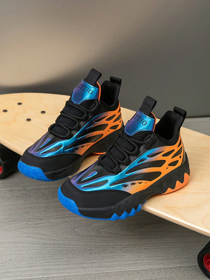 1 Pair Kids' Basketball Shoes, Outdoor Sports Shoes, New Fashion Color Block Breathable Casual Shoes For Boys, All Season