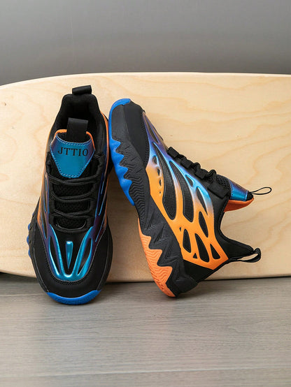 1 Pair Kids' Basketball Shoes, Outdoor Sports Shoes, New Fashion Color Block Breathable Casual Shoes For Boys, All Season