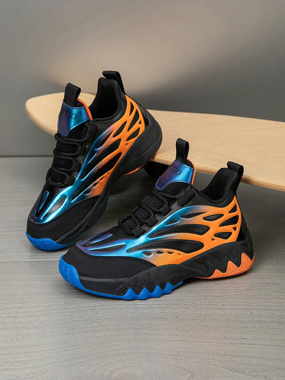1 Pair Kids' Basketball Shoes, Outdoor Sports Shoes, New Fashion Color Block Breathable Casual Shoes For Boys, All Season