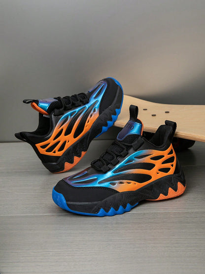 1 Pair Kids' Basketball Shoes, Outdoor Sports Shoes, New Fashion Color Block Breathable Casual Shoes For Boys, All Season