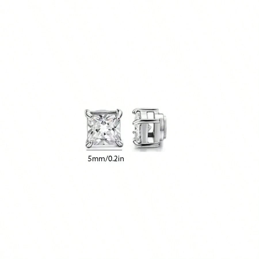 1 Pair Men's Magnetic Earrings, No Piercing Required, Cubic Zirconia Stud Clip-On Earrings