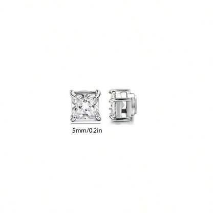 1 Pair Men's Magnetic Earrings, No Piercing Required, Cubic Zirconia Stud Clip-On Earrings